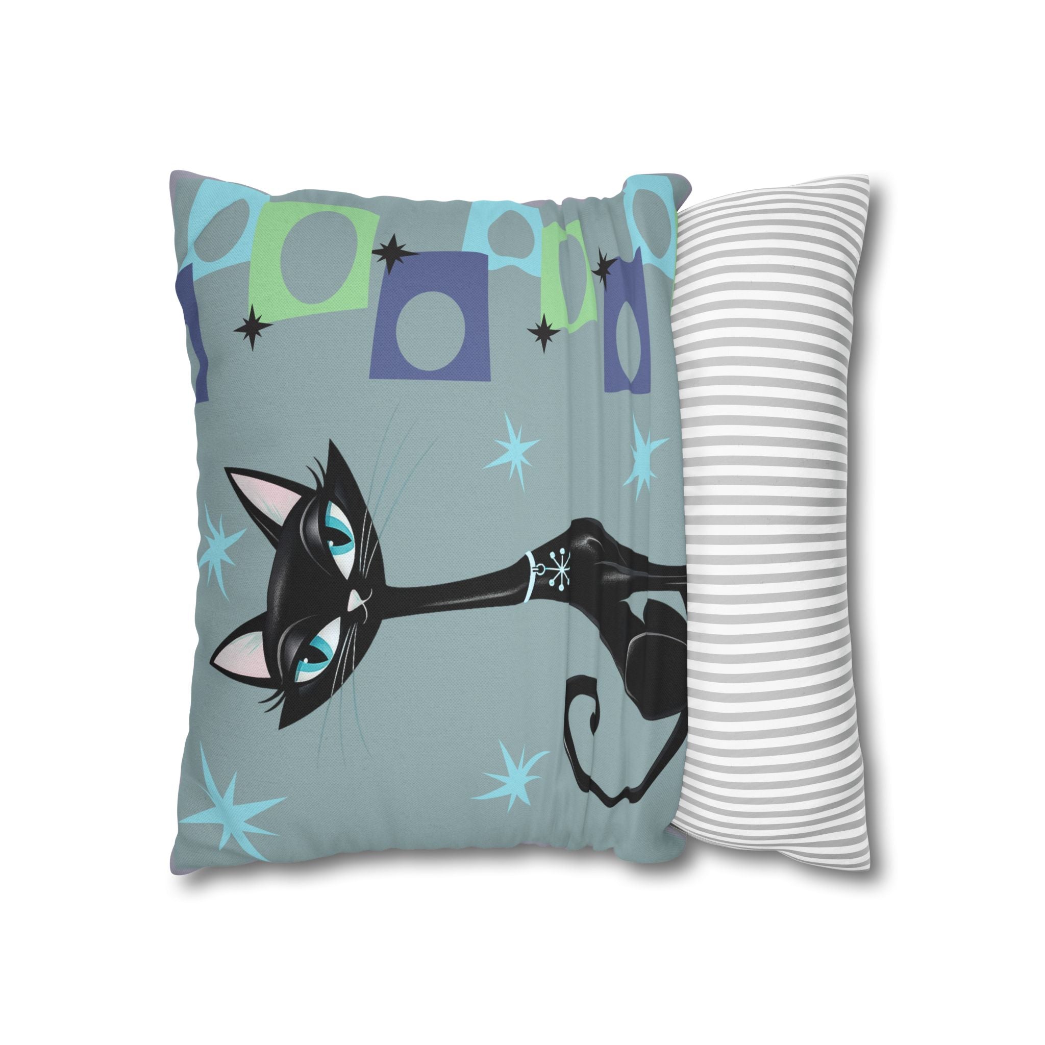 Retro Atomic Black Cat Pillowcase | Square Polyester Throw Pillowcase MCM