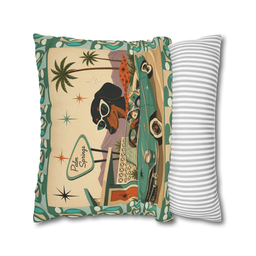 Retro Dachshund Driving Convertible Pillowcase | Palm Springs Vintage Car - COVER ONLY