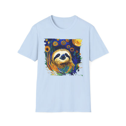 Sloth Van Gogh inspired art Unisex Softstyle T-Shirt, artist shirt, starry night, nature inspired tee