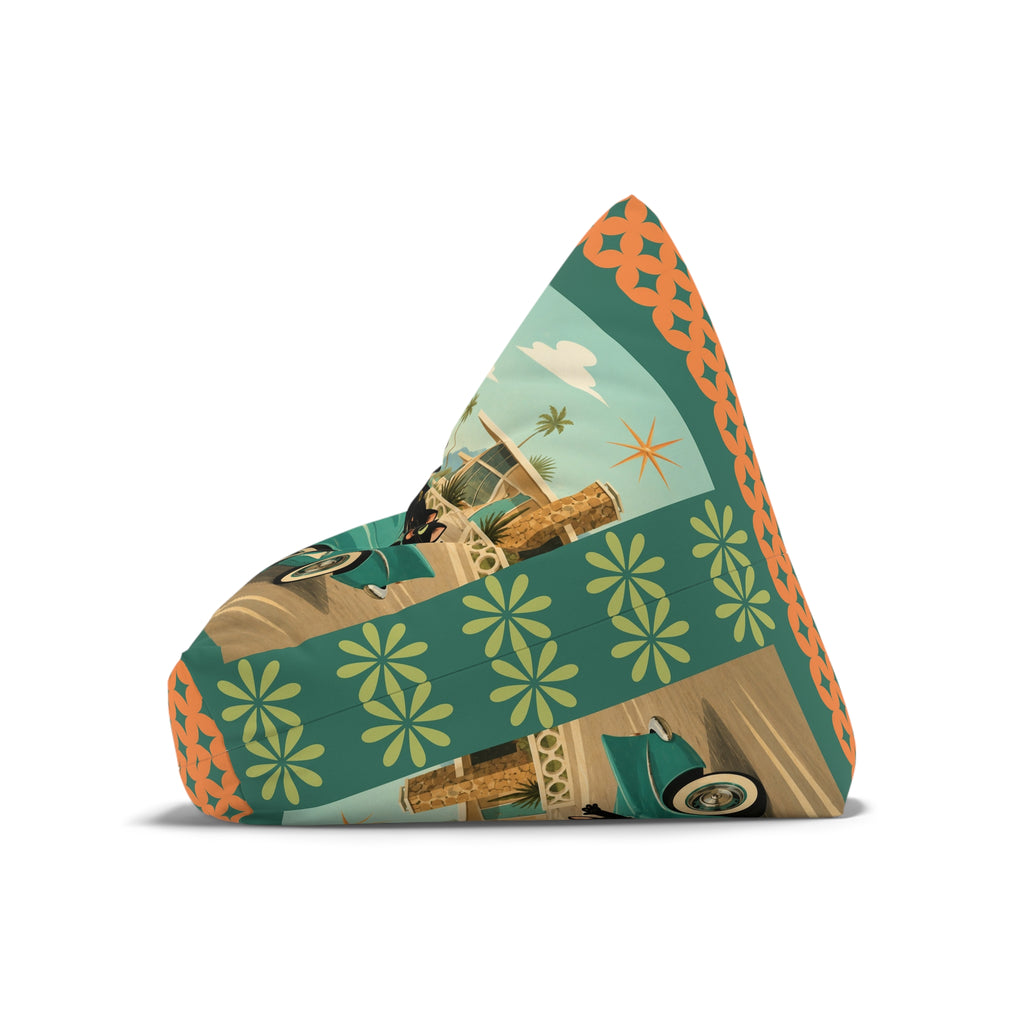 Retro Atomic Cat Road trip Bean Bag Chair Cover | Vintage Tropical Car Pattern