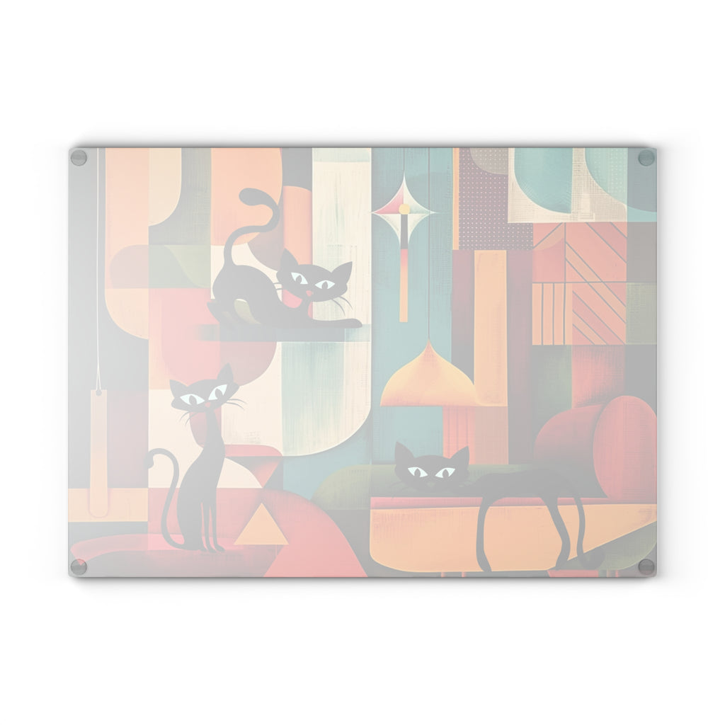 Atomic cat MCM Glass Cutting Board, Mid Century Modern, MCM chopping board, 50s 60s inspired, black cat lover gift