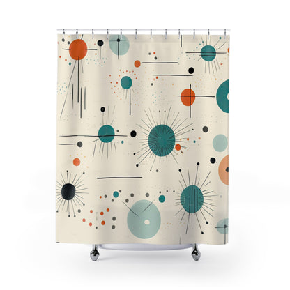 Mid Century modern pattern starbursts Shower Curtain, MCM bathroom, retro inspired decor, housewarming gift