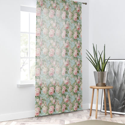 Pink roses shabby chic style sheer Window Curtain, floral home decor, vintage inspired, farmhouse country cottage curtain