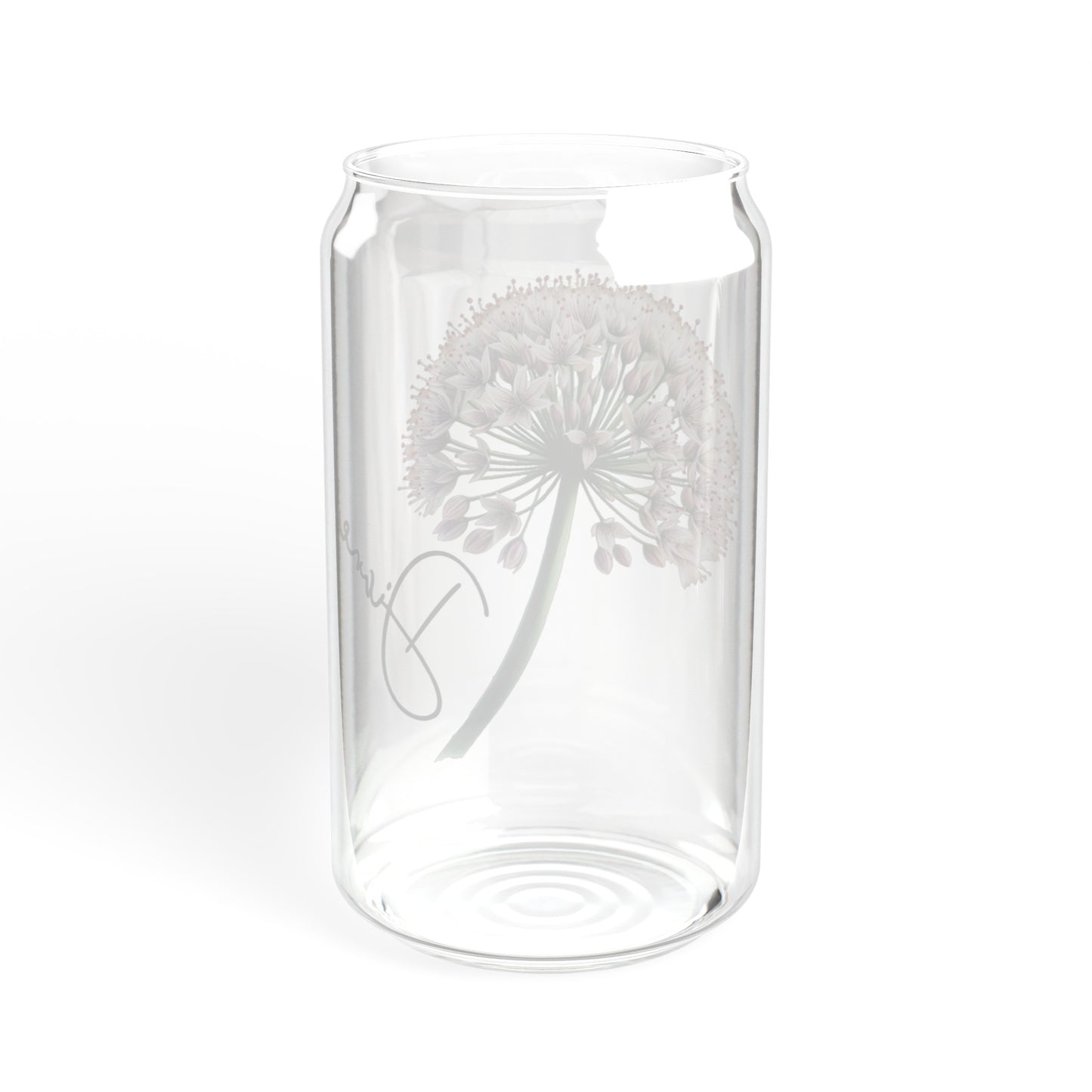 Personalized Dandelion flower can style Sipper Glass, 16oz, floral glass, named drinking glass, iced coffee cup