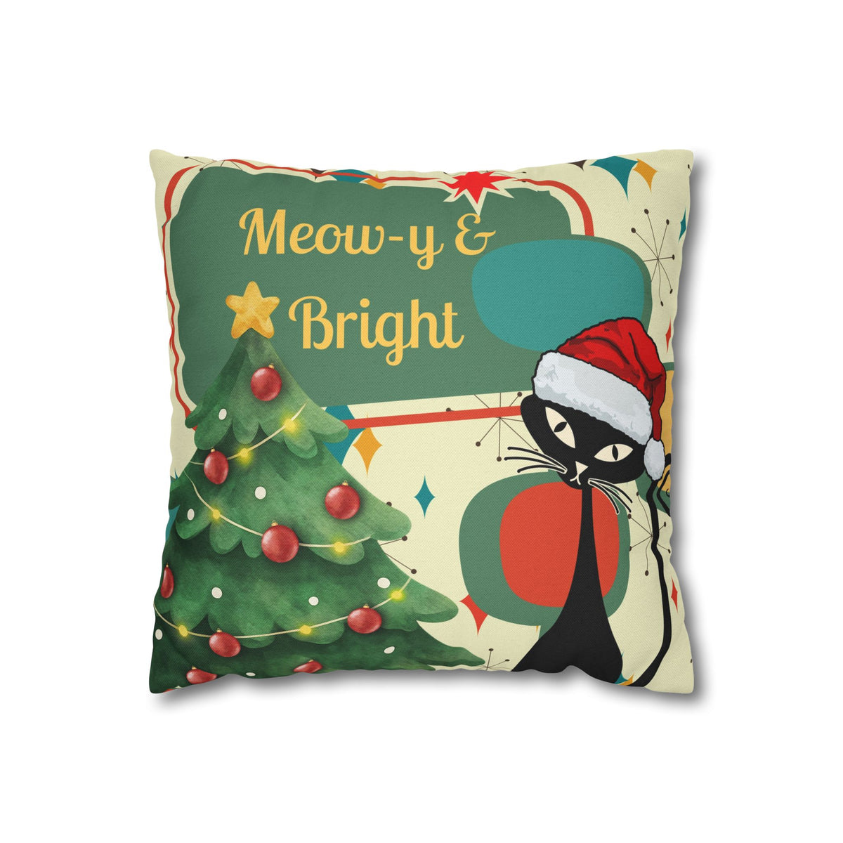 Meow-y & Bright Atomic Cat Christmas Pillowcase