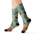 Blue Retro Poodle Pattern Socks | Novelty Mid Century Crew Socks