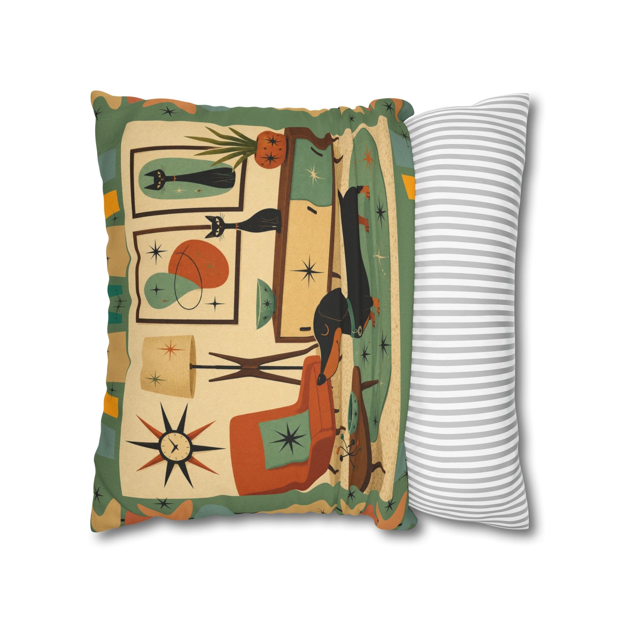 Mid-Century Living Room Dachshund Pillowcase | Square Pillowcase - COVER ONLY
