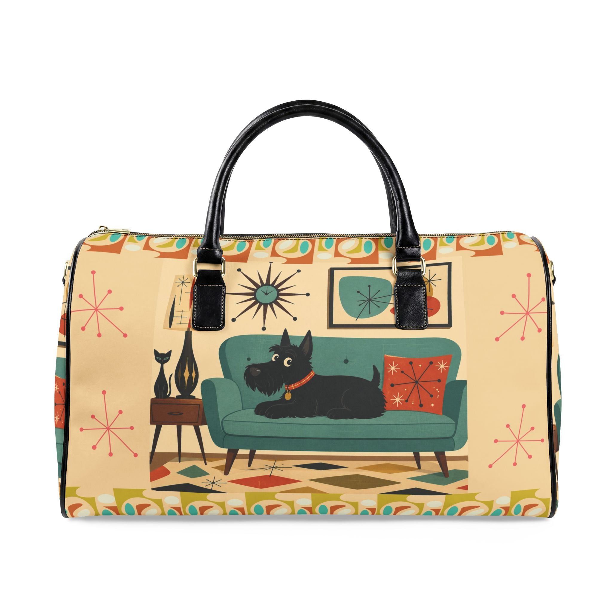 Retro Living Room Scotty Dog Faux Leather Travel Bag | Mid Century Modern