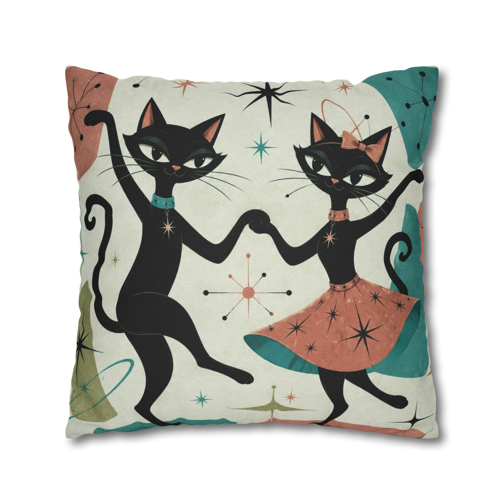 Dancing Retro Atomic Black Cats Pillowcase | Square Throw Pillowcase - COVER ONLY