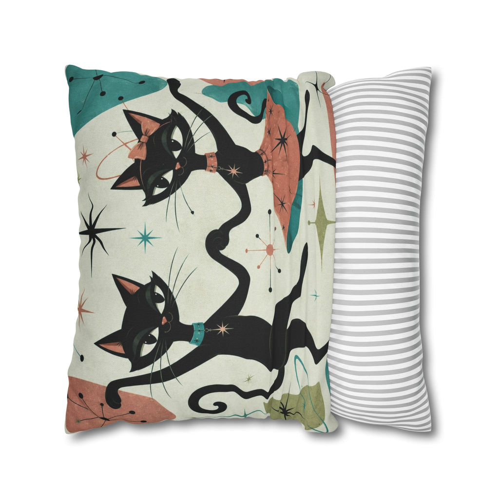 Dancing Retro Atomic Black Cats Pillowcase | Square Throw Pillowcase - COVER ONLY
