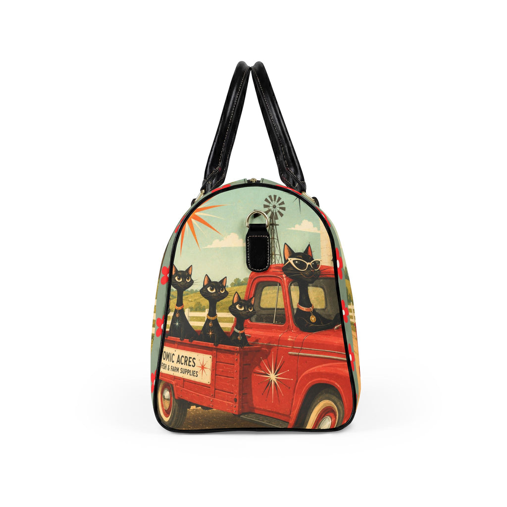 Retro Atomic Cats Truck Faux Leather Travel Bag | Atomic Acres Vintage Roadside Art