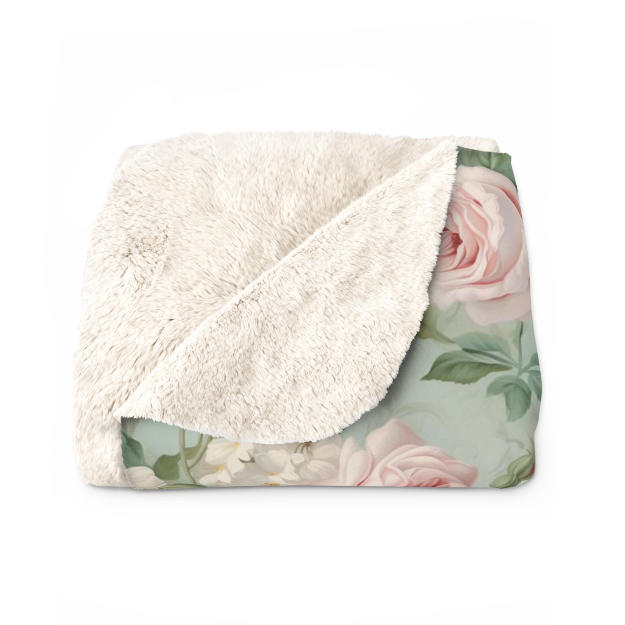 Pink vintage roses shabby chic style Sherpa Fleece Blanket, throw blanket, bedroom living room couch blanket
