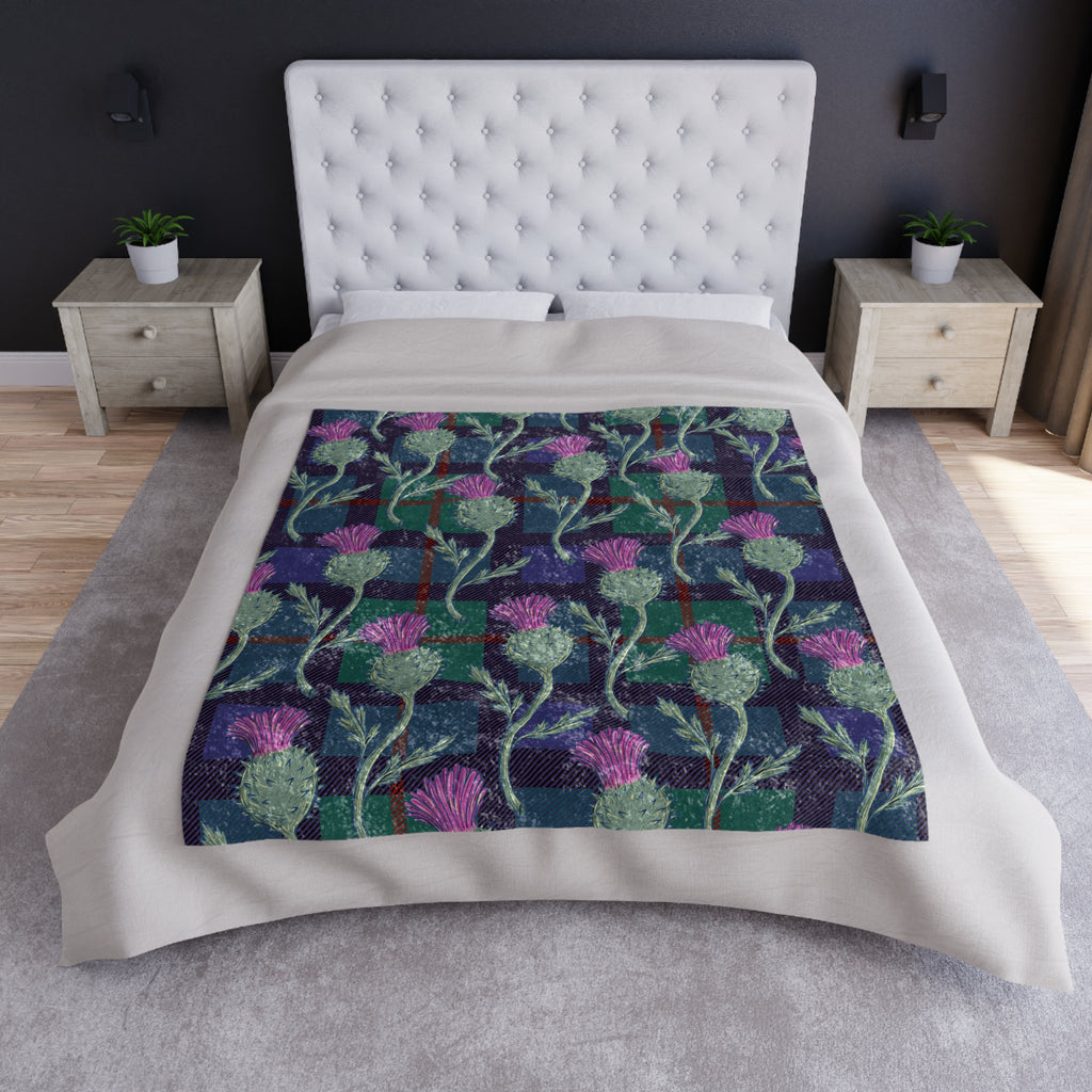 Crushed Velvet Blanket — Plush Thistle Plaid Throw for Cozy Living, Gifts & Home Décor