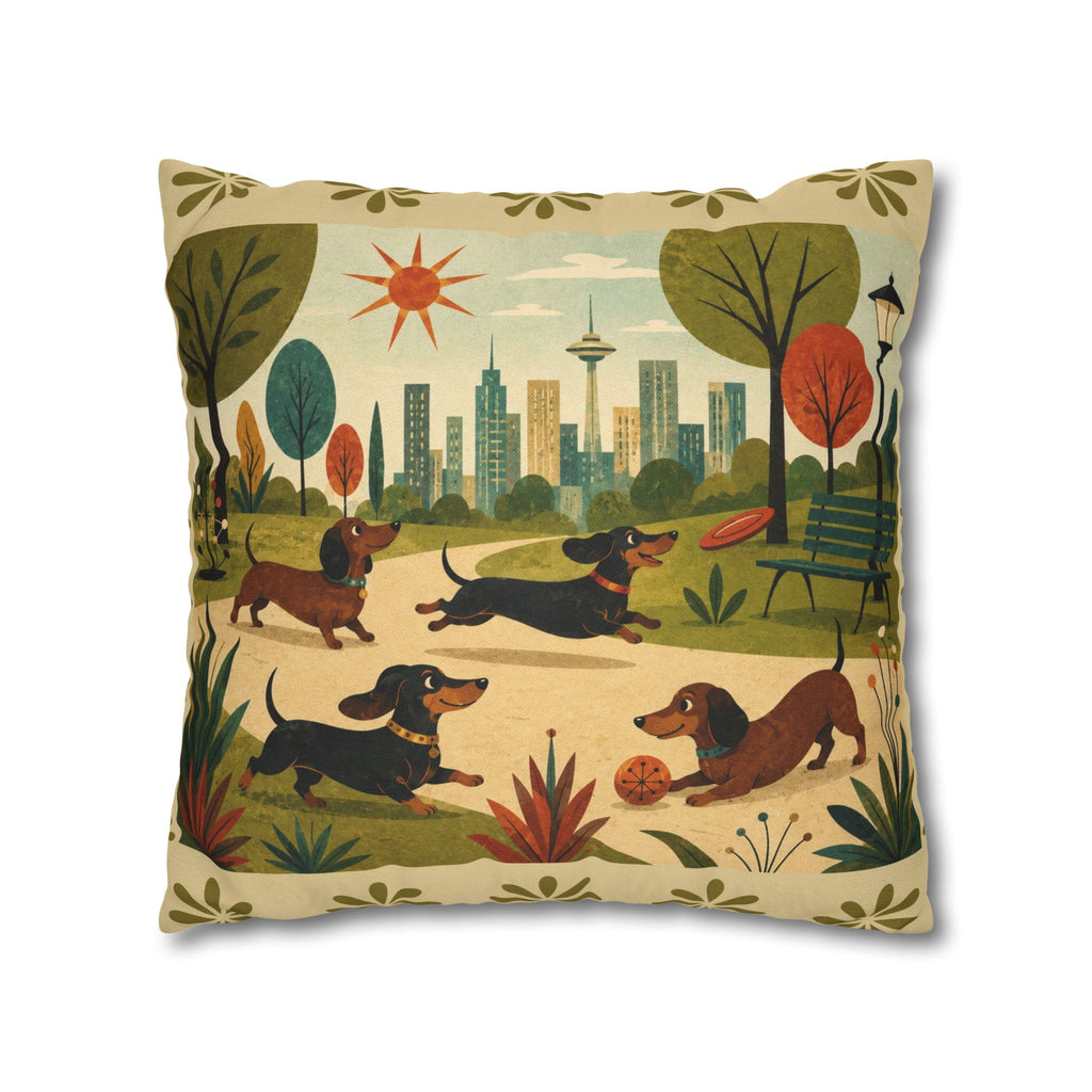 MCM Dachshund Park Scene Pillowcase | Square Decorative Throw Pillowcase - COVER ONLY