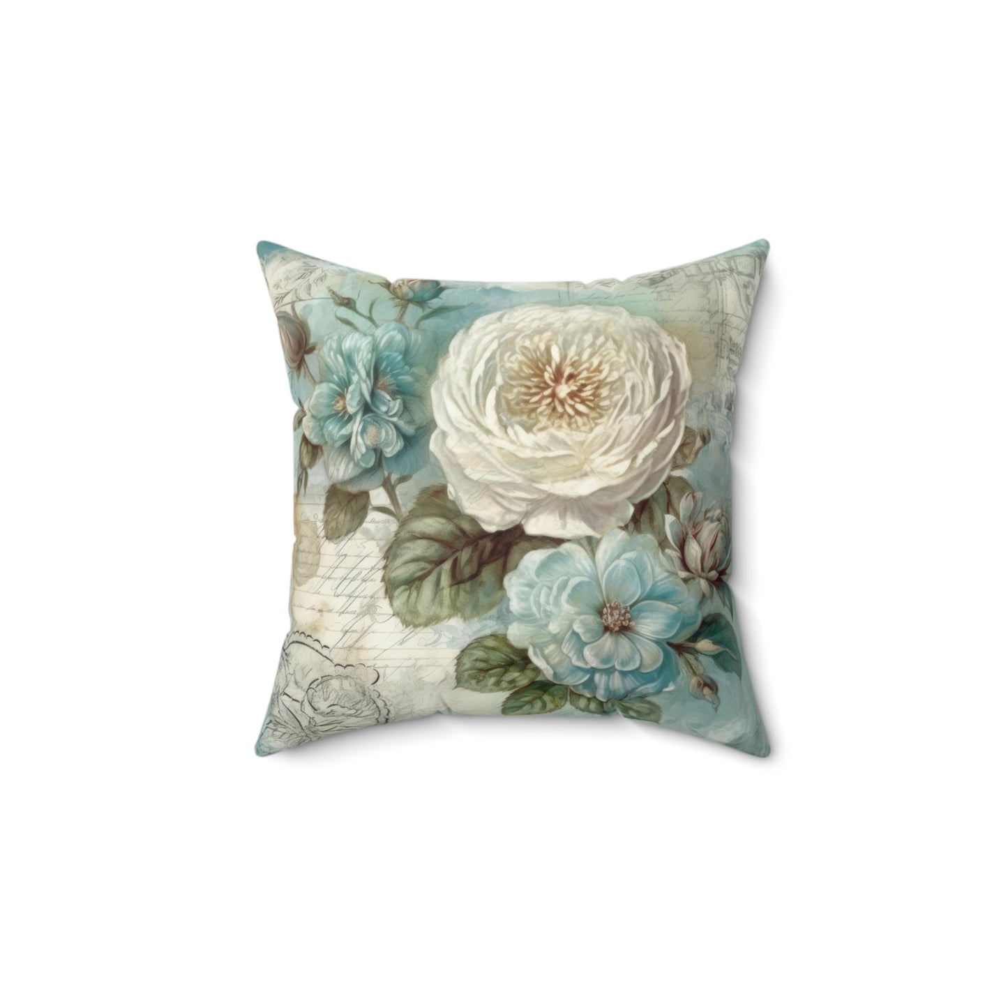 Blue floral with white flower shabby chic Square Pillow, French vintage inspired, chic home decor, scatter throw cushion