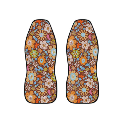 Retro Groovy Flowers: Vibrant Car Seat Covers for a Funky Journey