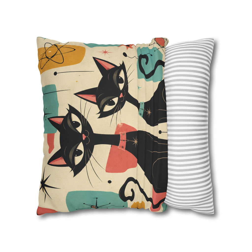 Mid Century Retro Atomic Black Cats Pillowcase | Spun Polyester Square Pillowcase - COVER ONLY