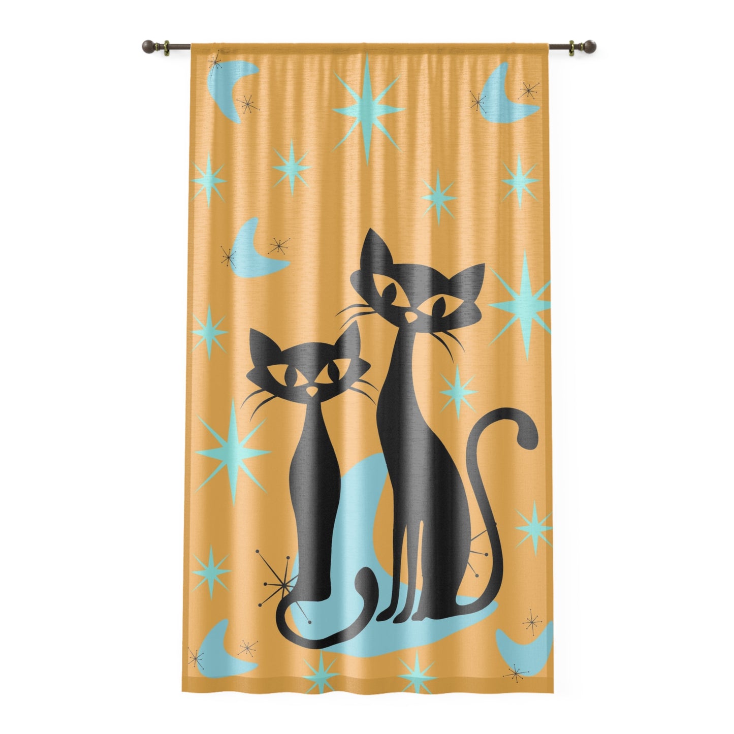 Orange Atomic cat retro inspired sheer Window Curtain, mcm home decor, mid century modern, living room or bedroom curtain