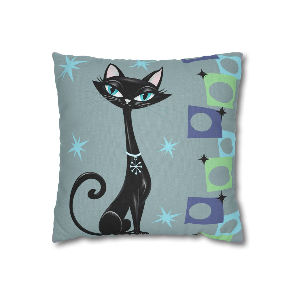 Retro Atomic Black Cat Pillowcase | Square Polyester Throw Pillowcase MCM