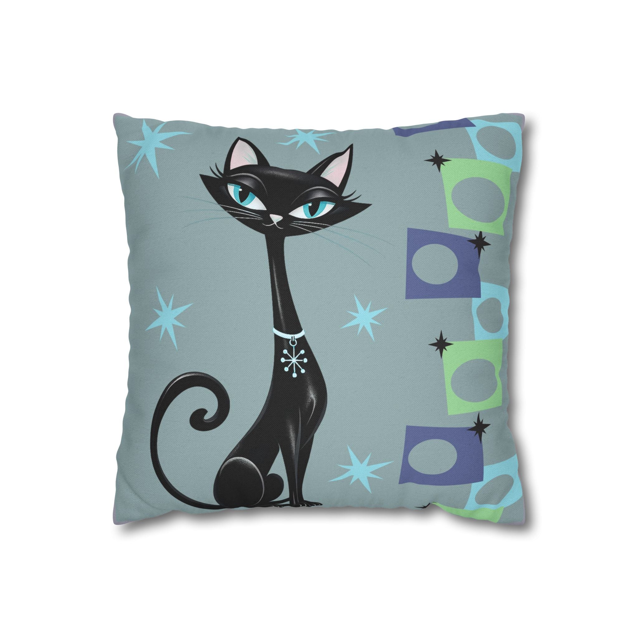 Retro Atomic Black Cat Pillowcase | Square Polyester Throw Pillowcase MCM