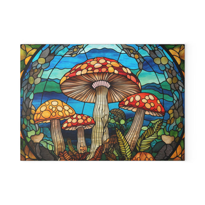 Retro mushroom tempered glass stained glass look cutting board