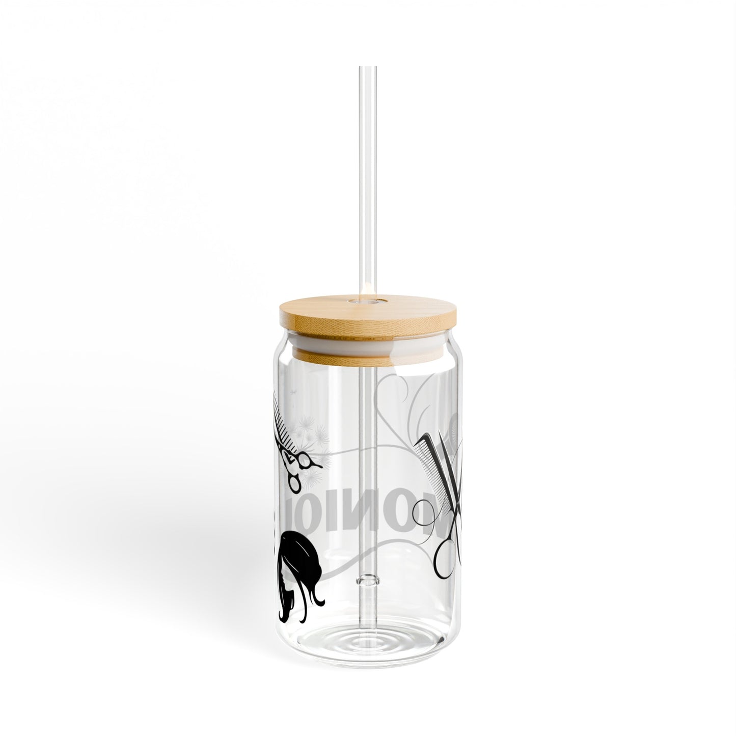 Personalized hairdresser Sipper Glass, 16oz, hairstylist gift, iced coffee cup, glass with lid and straw