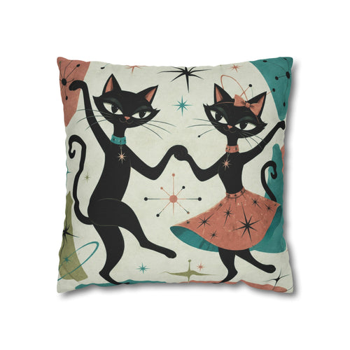 Dancing Retro Atomic Black Cats Pillowcase | Square Throw Pillowcase - COVER ONLY