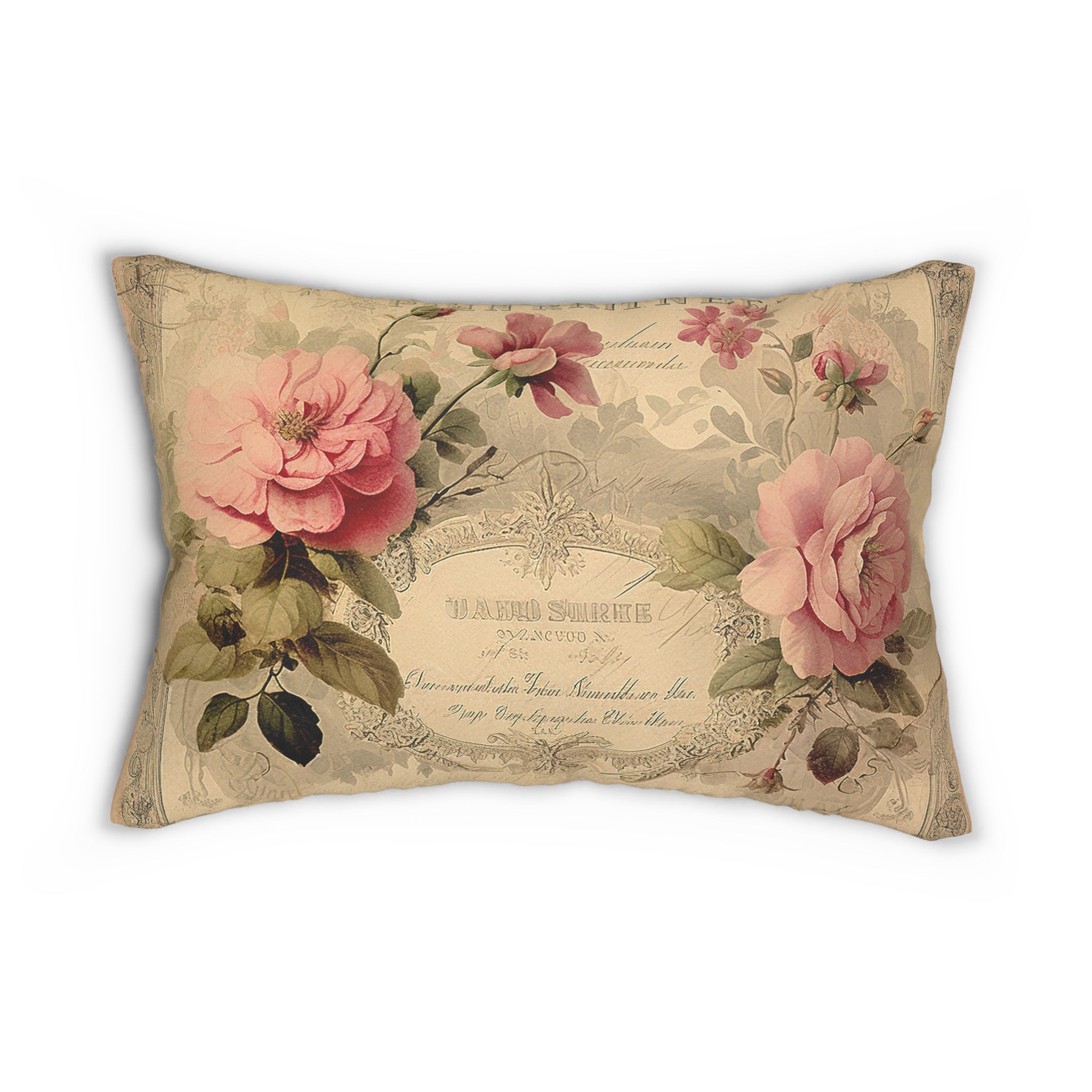 Shabby chic floral certificate Lumbar Pillow, French vintage, Farmhouse, country cottage decor, bedroom living room pillow