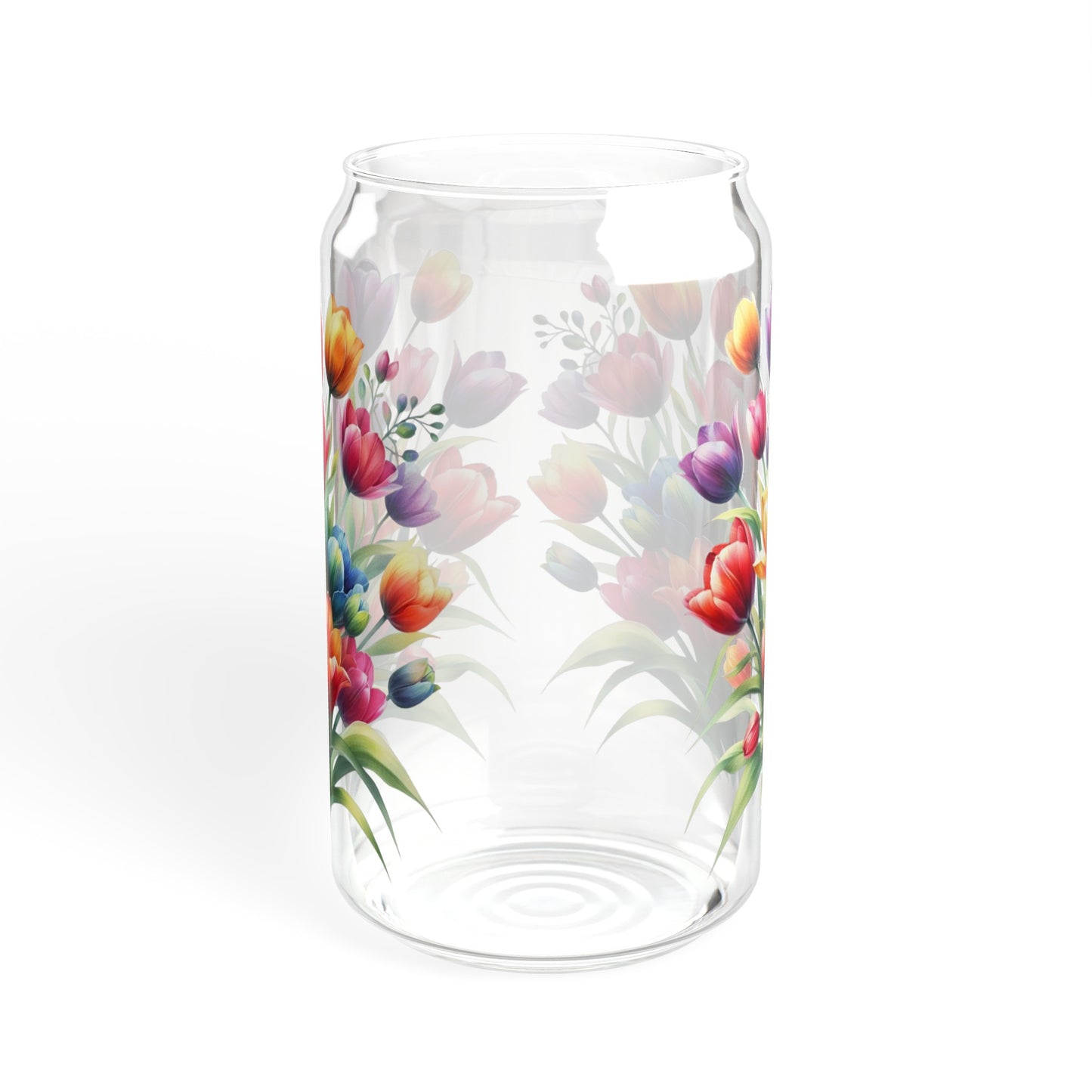 Colorful tulips floral Sipper Glass, 16oz, flower drinking glass, cocktail glass, coffee cup, iced coffee glass