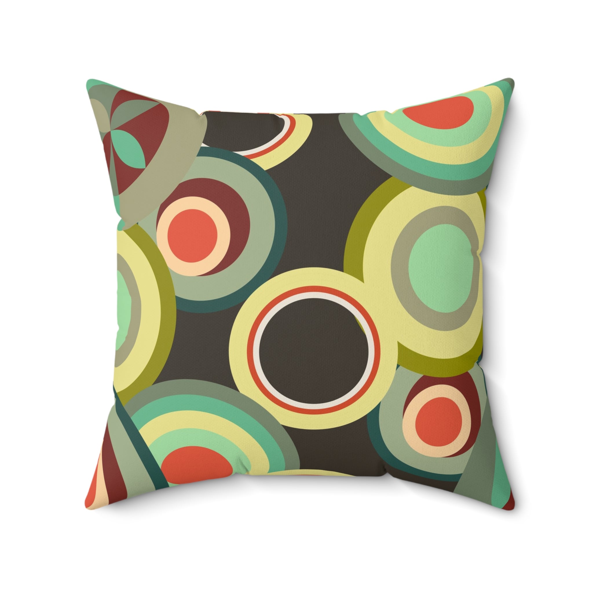 Retro circles orbs Spun Polyester Square Pillow, colorful home decor, abstract scatter throw cushion