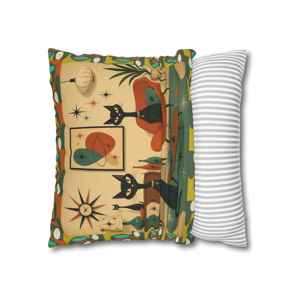 Mid Century Atomic Cats Pillowcase | Retro Atomic Living Room Throw Pillow - COVER ONLY