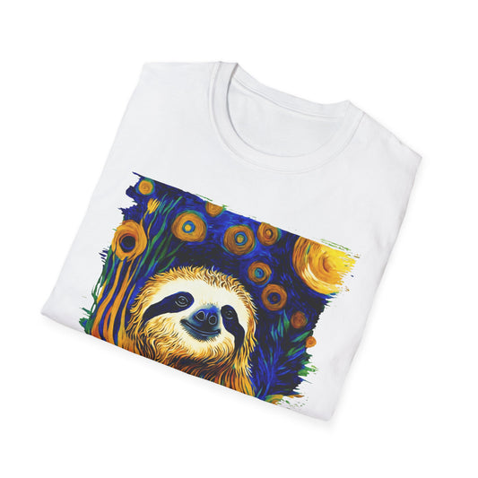 Sloth Van Gogh inspired art Unisex Softstyle T-Shirt, artist shirt, starry night, nature inspired tee