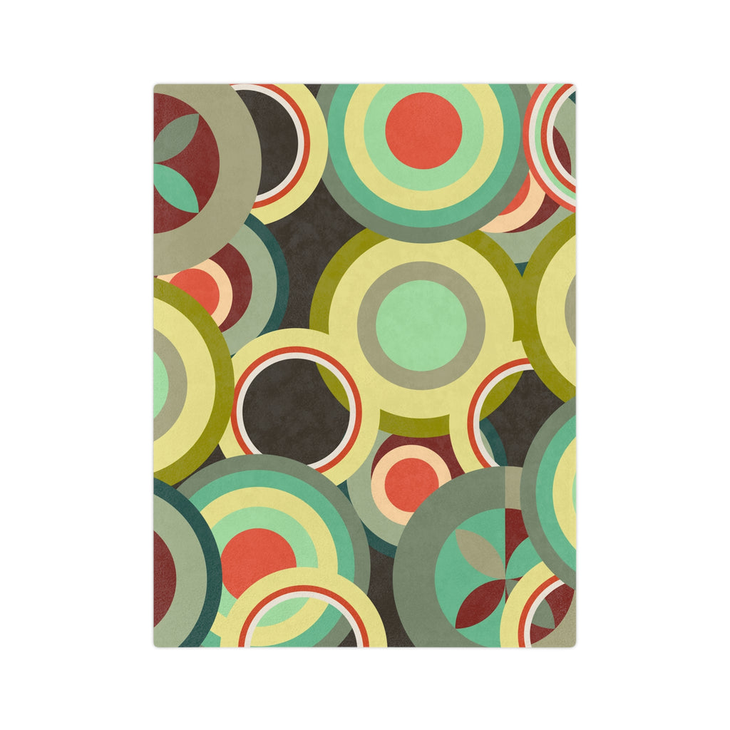 Retro colorful circles Velveteen Microfiber Blanket, Mid Century Modern, MCM throw, bedroom living room decor, geometric shapes bedding