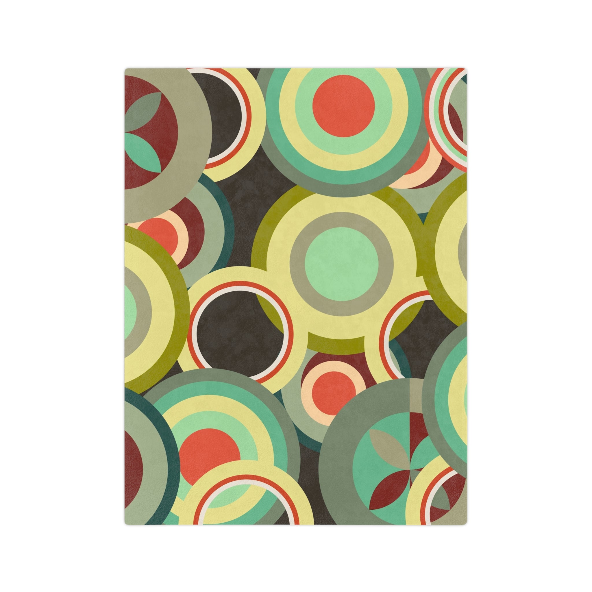 Retro colorful circles Velveteen Microfiber Blanket, Mid Century Modern, MCM throw, bedroom living room decor, geometric shapes bedding