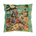 Retro Beach Poodle Outdoor Pillow | Vintage MCM Pinup Dog Tropical Scene