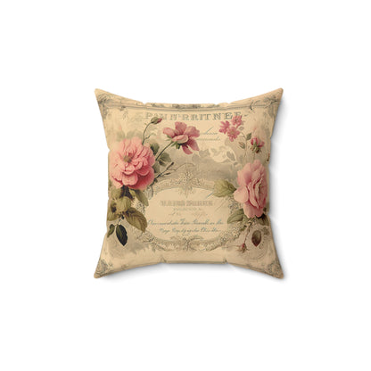 Old rose certificate shabby chic Square Pillow, French vintage inspired, Farmhouse, country cottage, villa decor