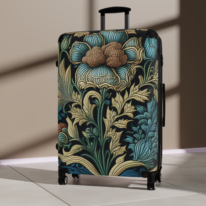 Floral design inspired by William Morrris Suitcase, lockable hard shell luggage for travel with wheels for an easy holiday