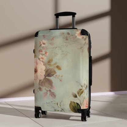 Boho shabby chic style Suitcase on wheels, carry on luggage, travel luggage, cute floral suitcases, durable hard shell, lockable case