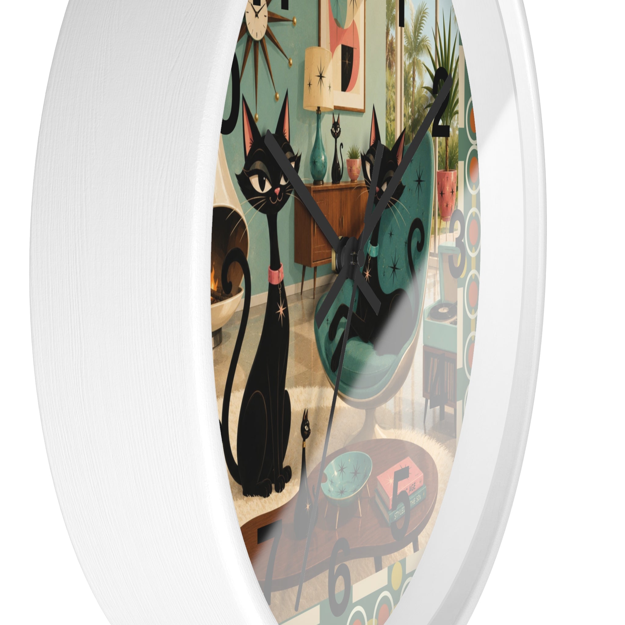 Mid Century Atomic Black Cats Wall Clock | Retro Living Room Decor
