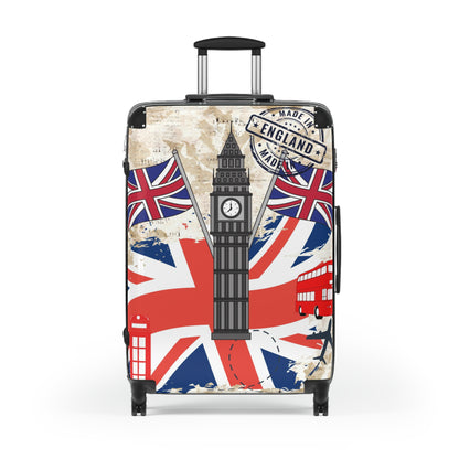 Made in England Suitcase on wheels, hard shell travel luggage for holidays, weekend trips, secure lockable bag