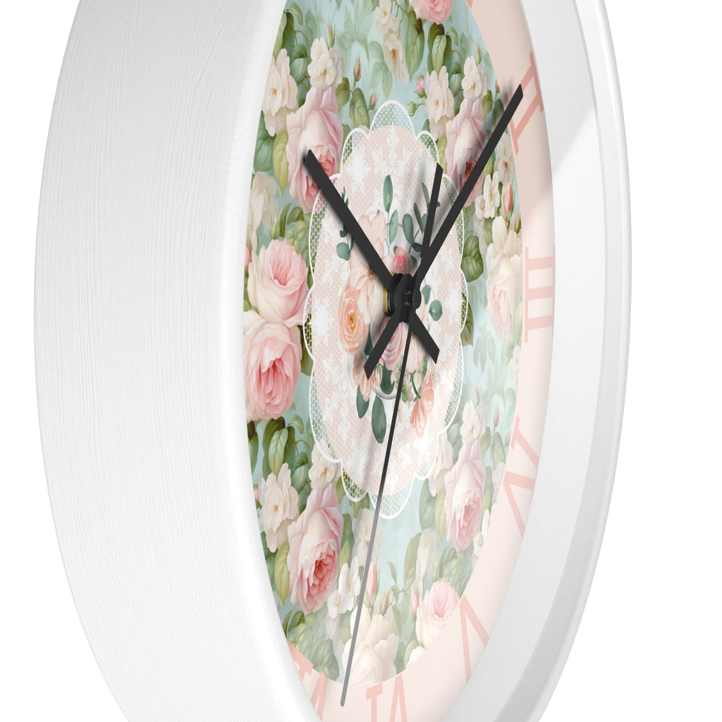 Shabby chic inspired pink rose Wall Clock, kitchen living room bedroom wall clock, silent mechanism