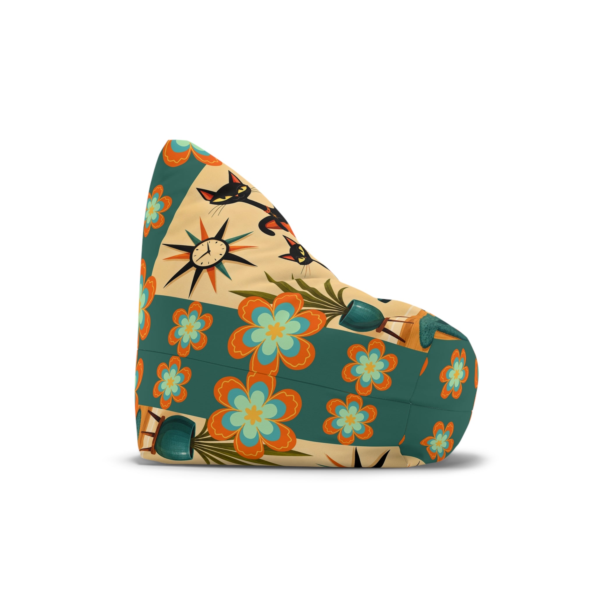 Retro Floral and Atomic Cats Bean Bag Chair Cover | Mid Century Modern Cat Pattern