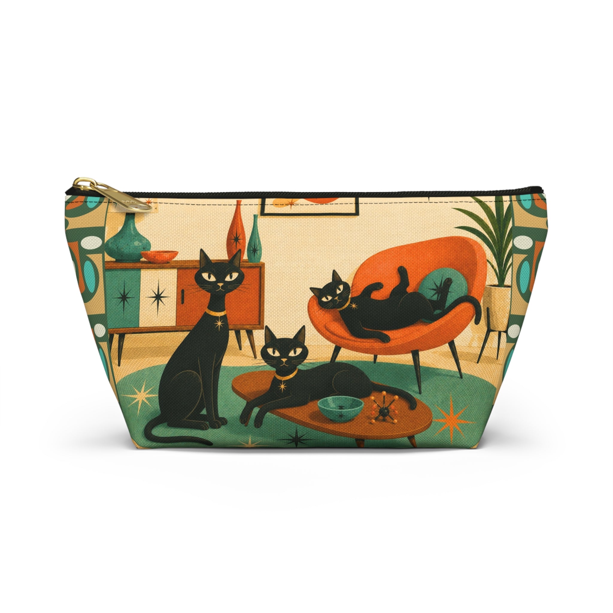 Mid-Century Atomic Black Cats Accessory Pouch