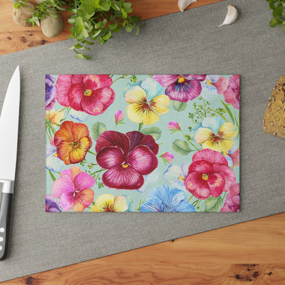 Pansy Cutting Board a Floral Tempered Glass Cheese Board, Unique Floral Chopping Board & Flower Counter Protector, Floral Kitchen decor