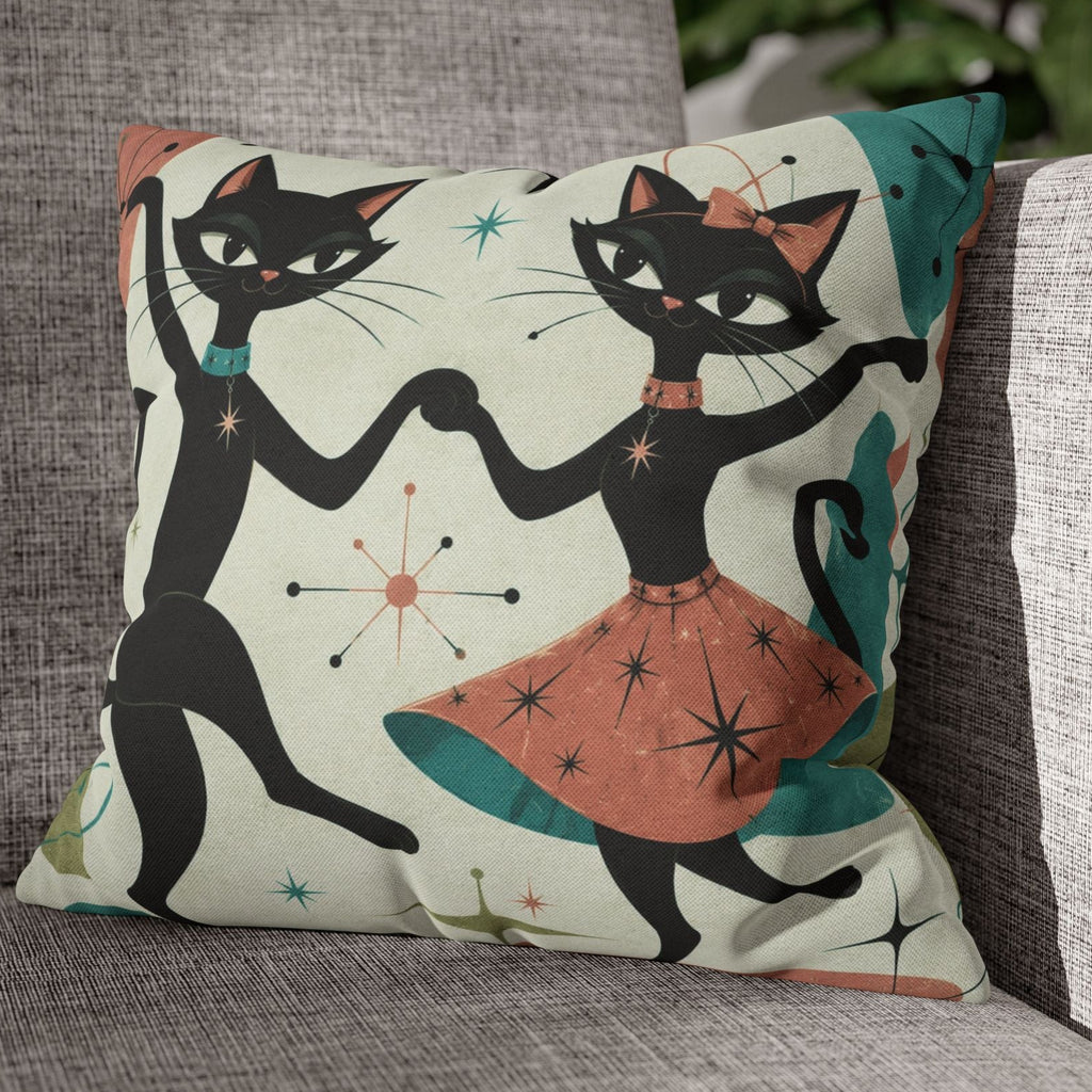 Dancing Retro Atomic Black Cats Pillowcase | Square Throw Pillowcase - COVER ONLY