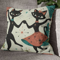 Dancing Retro Atomic Black Cats Pillowcase | Square Throw Pillowcase - COVER ONLY