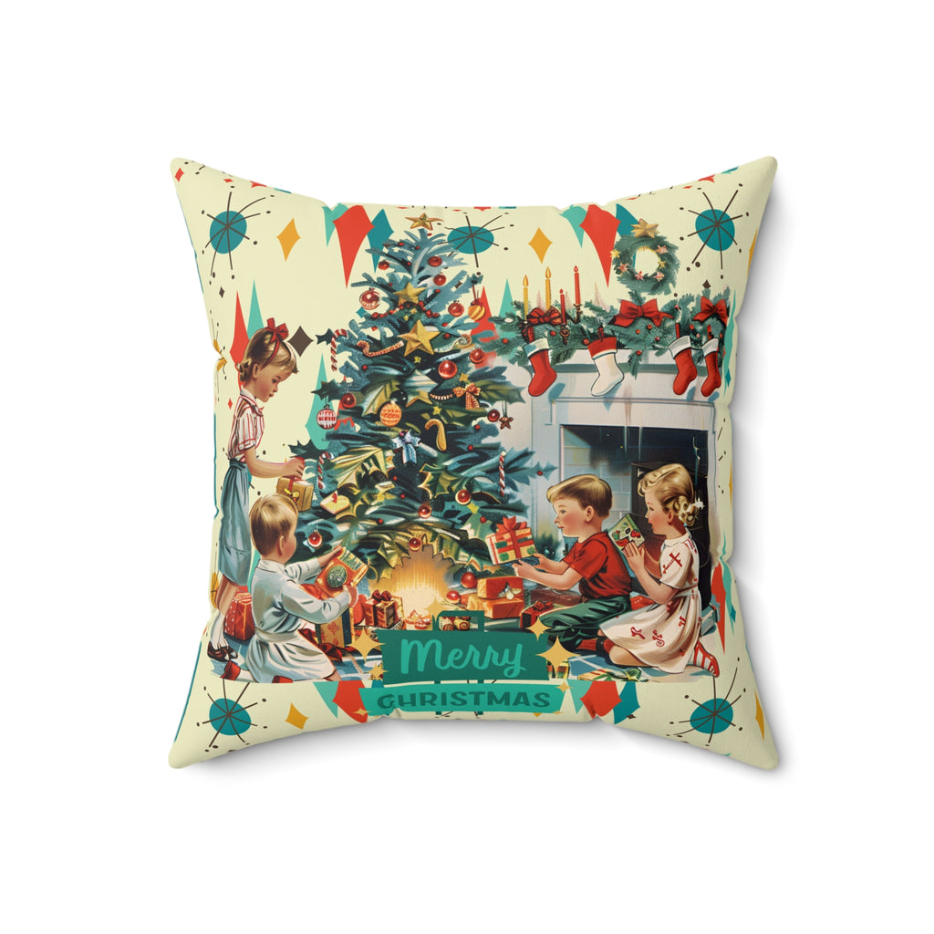 Merry Christmas pillow, Retro Vintage 50s Franciscan Diamond Starburst Kitsch Christmas Card Art Pillow, Retro Vintage 50s scatter cushion