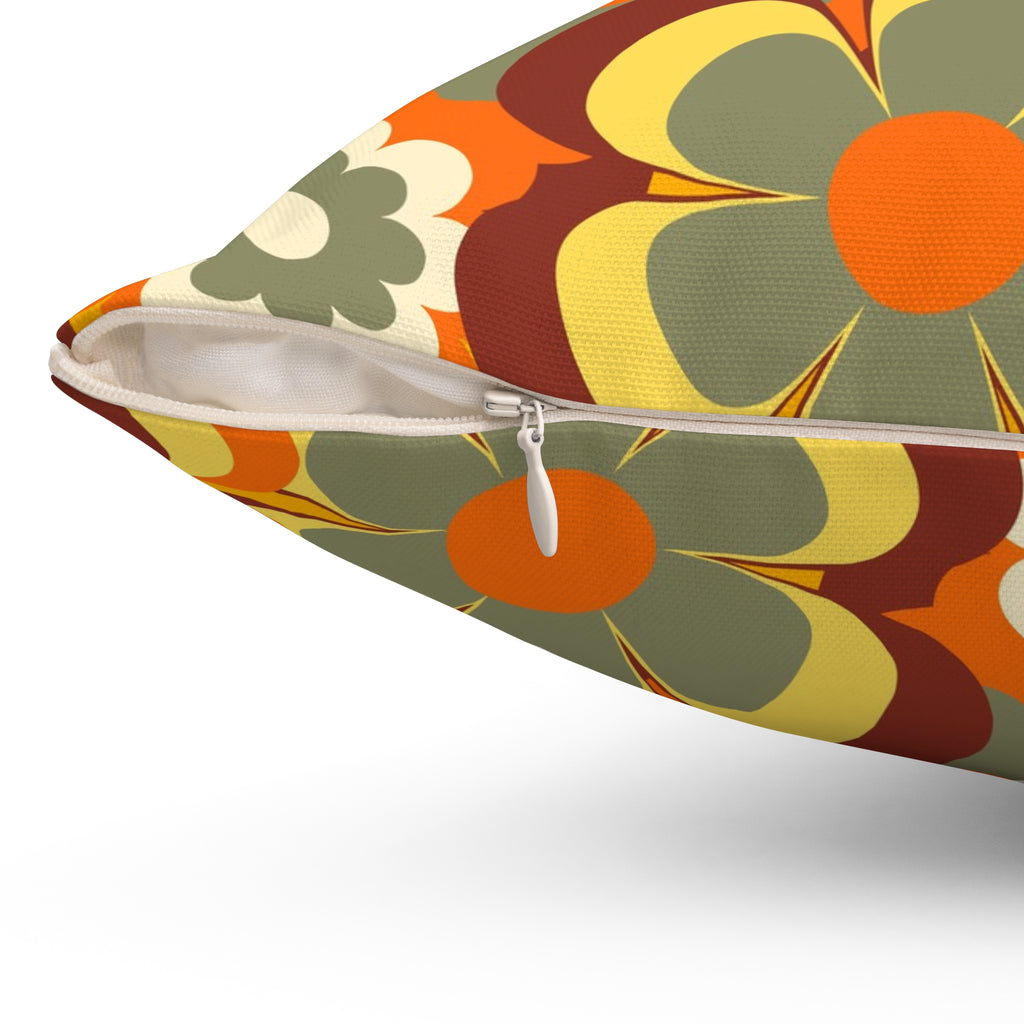 Groovy flowers retro Spun Polyester Square Pillow, hippie floral, 60s 70s inspired, scatter throw cushion