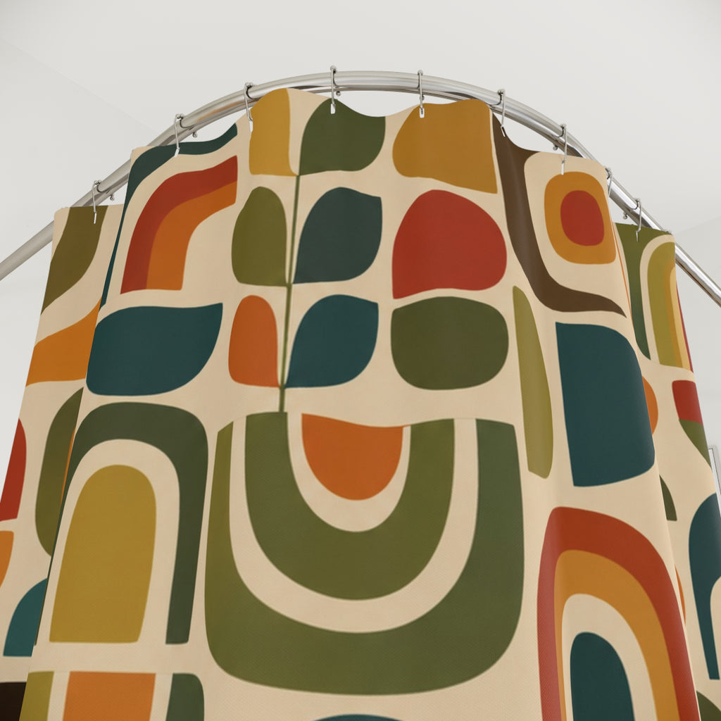Mid Century Abstract Geometric Shower Curtain | Retro Rainbow Shapes