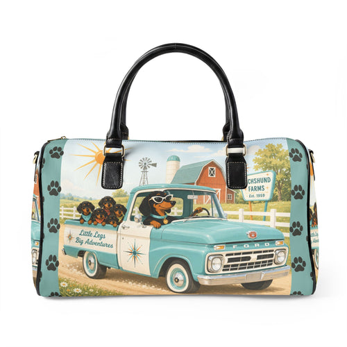 Dachshund Retro Truck Faux Leather Travel Bag | Vintage Farm Road Trip